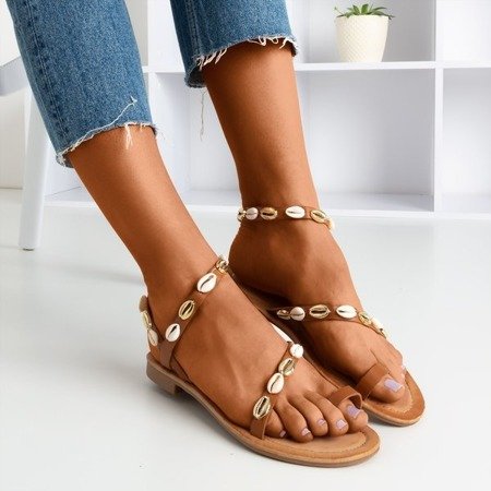 Brązowe sandały damskie z muszelkami Melreu - Obuwie