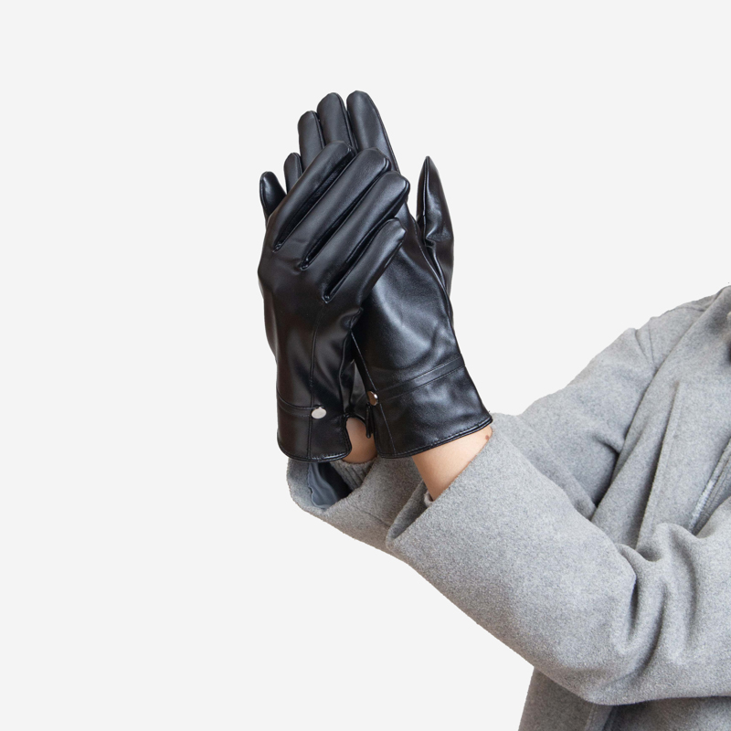 Czarne klasyczne damskie eko-skórzane rękawiczki - Akcesoria