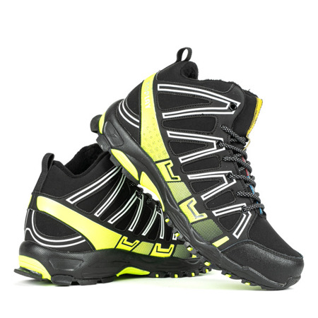 Czarne sportowe męskie buty trekkingowe z neonową żółtą wstawką Everest - Obuwie