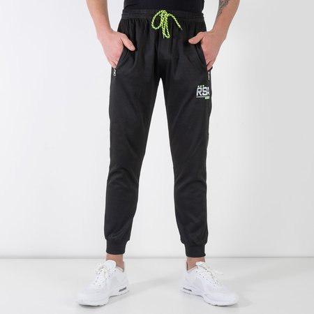Czarno-szare męskie spodnie dresowe z printem  - Odzież