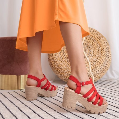 Czerwone damskie sandały na wysokim obcasie Tamianka - Obuwie