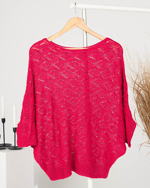 Czerwony ażurowy damski sweter - Odzież