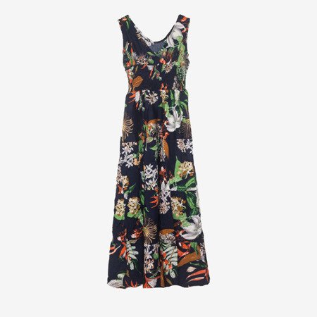 Granatowa maxi sukienka w kwiaty - Odzież 