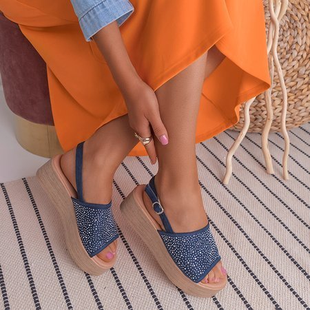 Granatowe damskie sandały na platformie Peneli - Obuwie