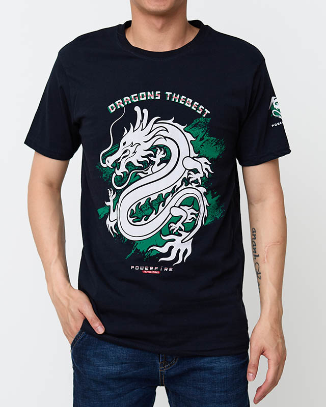 Granatowy bawełniany męski t-shirt z printem - Odzież