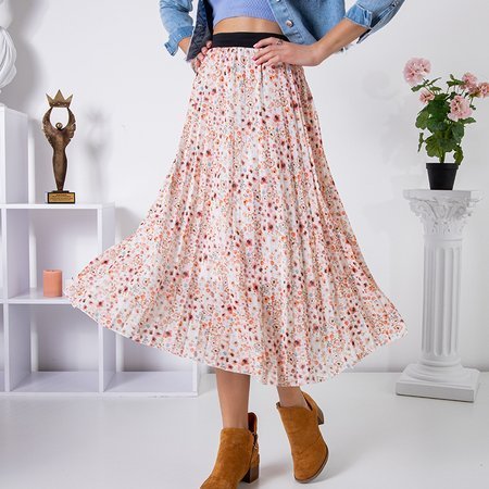 Kremowa długa spódnica plisowana w kwiaty - Odzież