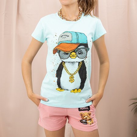 Miętowa damska koszulka z printem - Odzież