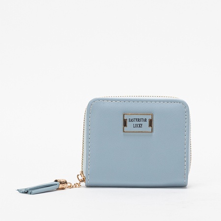 Niebieski mały portfel damski z brelokiem - Akcesoria