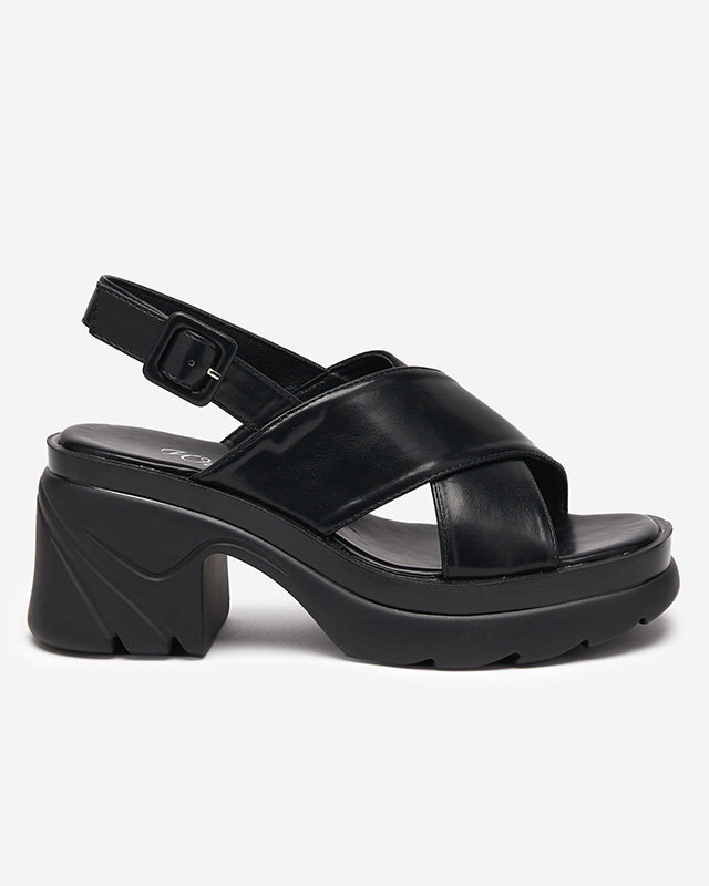 OUTLET Czarne damskie sandały na grubym słupku Feine - Obuwie