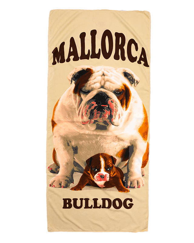 Royalfashion Beżowy duży ręcznik plażowy bulldog 