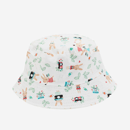 Royalfashion Biała dziecięca czapka typu bucket hat z printem