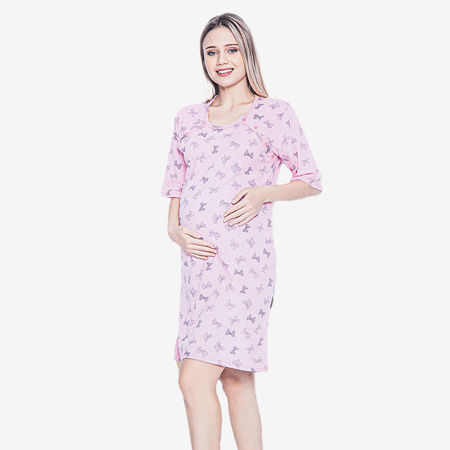 Różowa koszula ciążowa w kokardki - Odzież