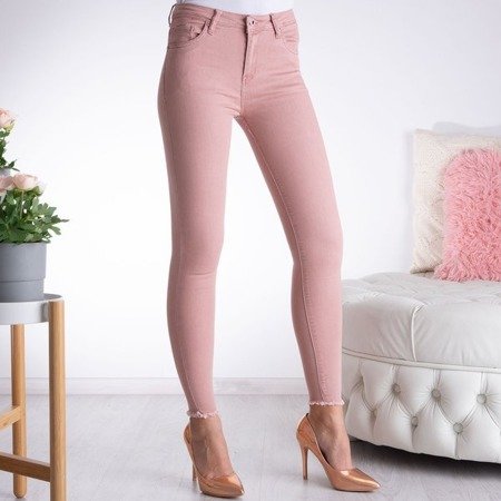 Różowe spodnie typu rurki z wysokim stanem - Spodnie