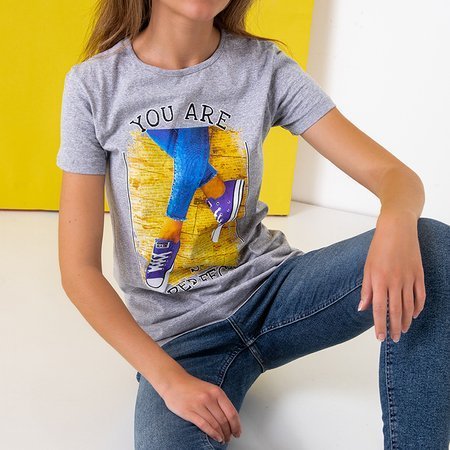 Szara bawełniana damska koszula z printem - Odzież