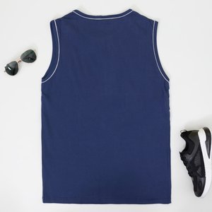 Bawełniana ciemnoniebieska męska koszulka bez rękawów - Odzież