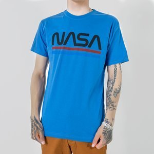 Bawełniany męski t-shirt w błękitnym kolorze z napisem - Odzież
