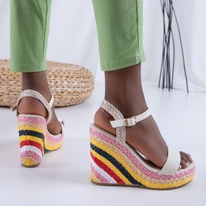 Beżowe damskie sandały na kolorowym koturnie Aropaho - Obuwie