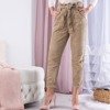 Beżowe damskie spodnie paperbag z wysokim stanem - Spodnie 
