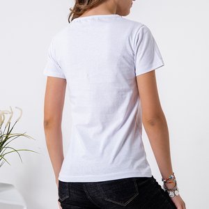 Biała damska bawełniana koszulka z napisem - Odzież