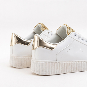 Białe damskie buty sportowe ze złotymi wstawkami Zerana - Obuwie