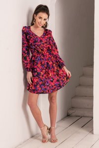 Czarna damska sukienka mini w kwiaty - Odzież