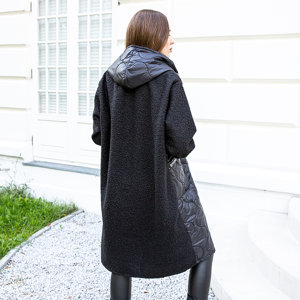 Czarna długa damska kurtka pikowana- Odzież