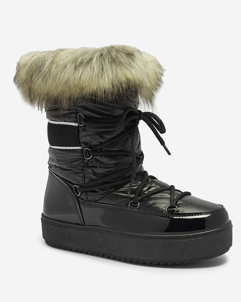 Czarne damskie lakierowane buty a'la śniegowce Luccav- Obuwie