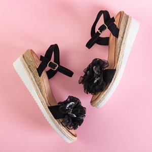 Czarne damskie sandały na koturnie Adelaq - Obuwie