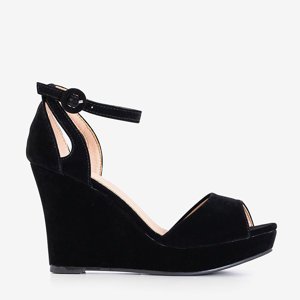 Czarne damskie sandały na koturnie Fiori - Obuwie