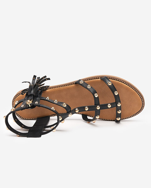 Czarne damskie sandały typu gladiatorki z dżetami Anodis - Obuwie