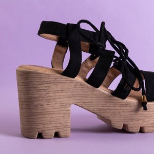 Czarne damskie wiązane sandały na słupku Tili - Obuwie