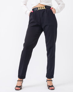 Czarne materiałowe spodnie damskie z paskiem - Odzież