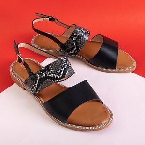 Czarne wężowe sandały damskie Venilia - Obuwie