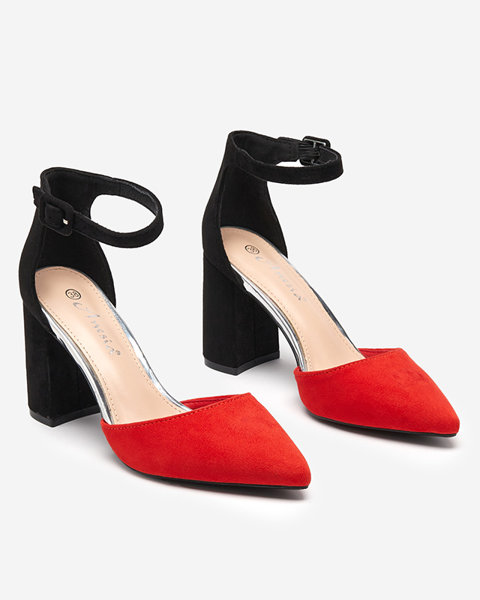 Czarno-czerwone sandały damskie na słupku Dukkai- Obuwie