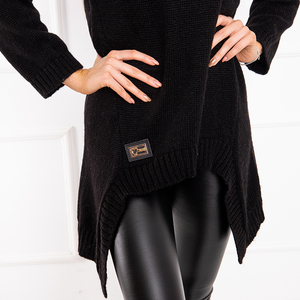 Czarny damski długi sweter z asymetrycznym dołem - Odzież