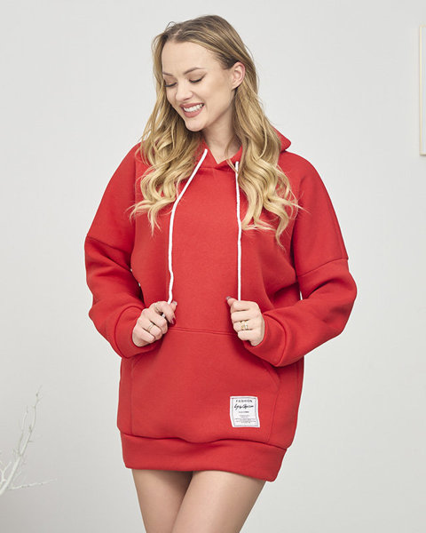 Czerwona damska bluza kangurka z ociepleniem- Odzież