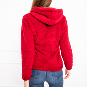 Czerwona pluszowa bluza damska z nadrukiem Angel - Odzież