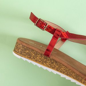Czerwone sandały damskie na niskim koturnie Oprah - Obuwie 
