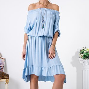 Damska asymetryczna sukienka a'la hiszpanka w błękitnym kolorze - Odzież