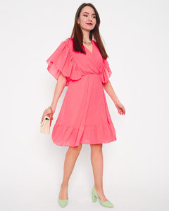Damska neonowa różowa sukienka mini - Odzież