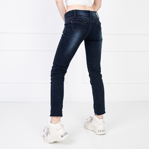 Damskie proste granatowe jeansy - Odzież