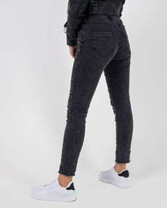 Grafitowe jeansy damskie typu rurki PLUS SIZE - Odzież