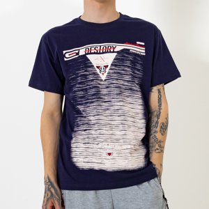 Granatowa bawełniana koszulka męska z nadrukiem - Odzież