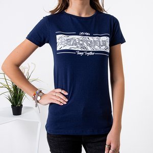 Granatowa damska bawełniana koszulka z nadrukiem - Odzież
