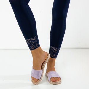 Granatowe damskie legginsy z koronką - Odzież