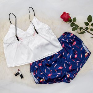 Kobaltowa damska piżama z flamingami - Odzież