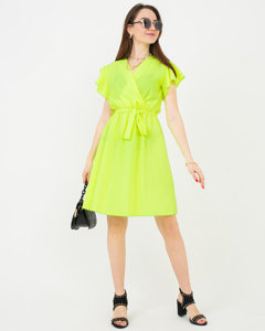 Neonowa żółta damska sukienka mini z wiązaniem - Odzież