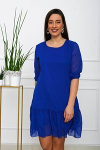 Niebieska damska sukienka z falbanką PLUS SIZE - Odzież