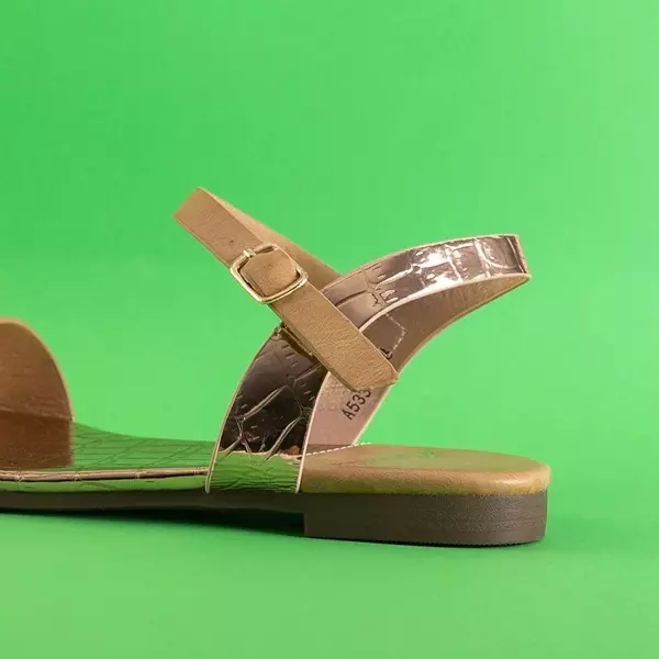 OUTLET Beżowe damskie sandały z lustrzaną wkładką Mannika - Obuwie 