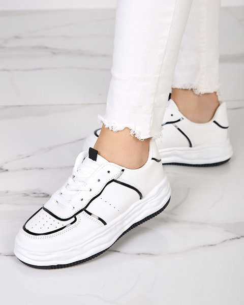 OUTLET Białe damskie sneakersy ze wstawkami z połyskiem Pinero - Obuwie